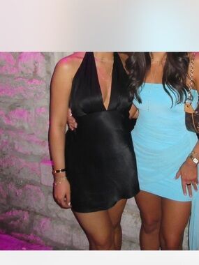 Black Halter V-Neck Mini Dress